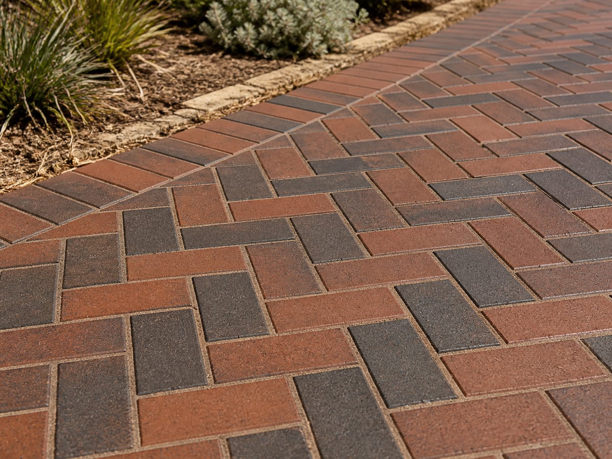 Close-up of brick pavers in a herringbone pattern for a Perth driveway