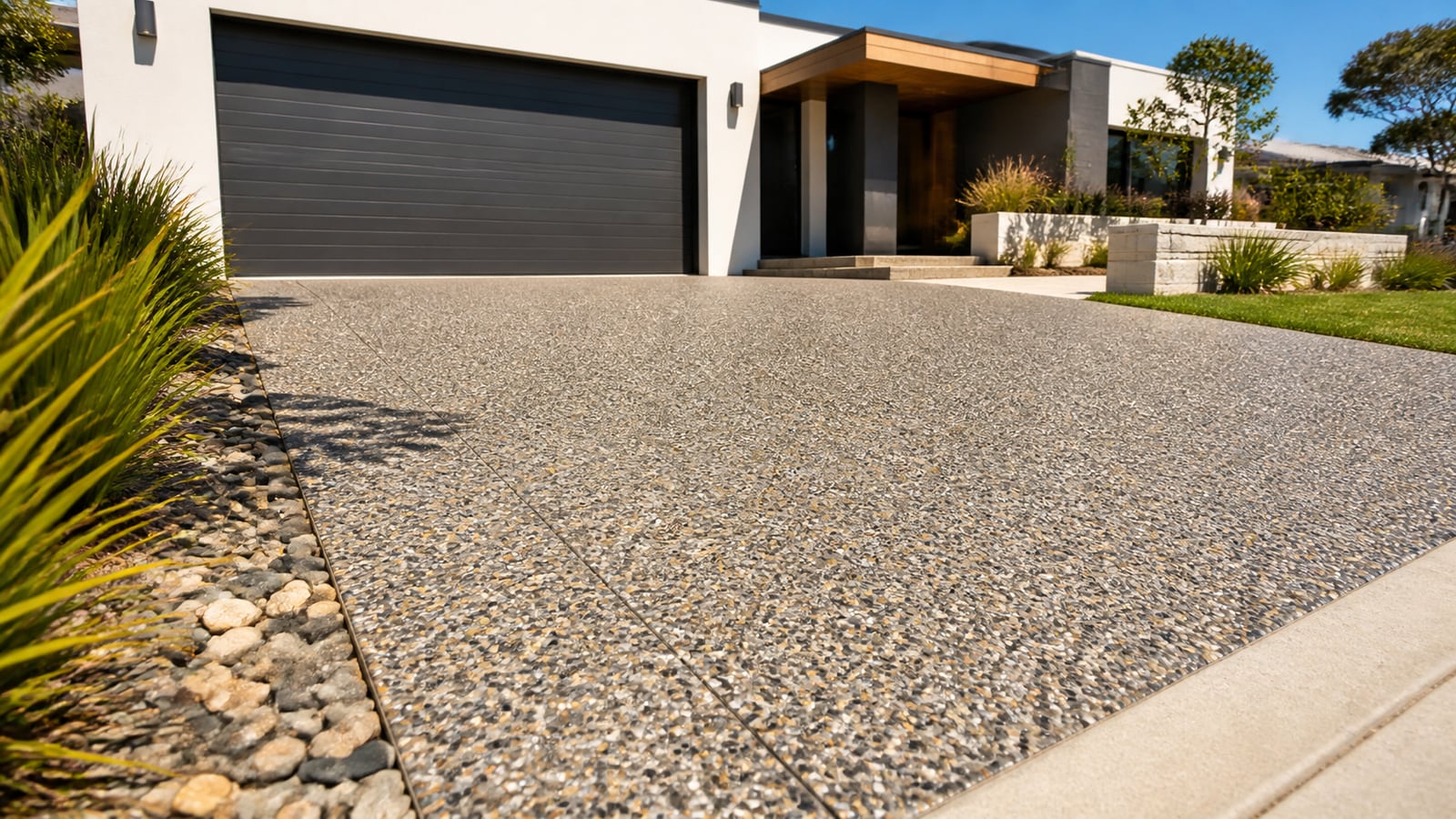 Exposed aggregate style driveway and outdoor access surface in Perth