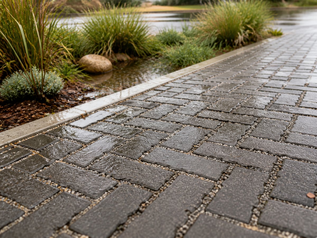 Close-up of permeable pavers with open gravel joints on a Perth driveway