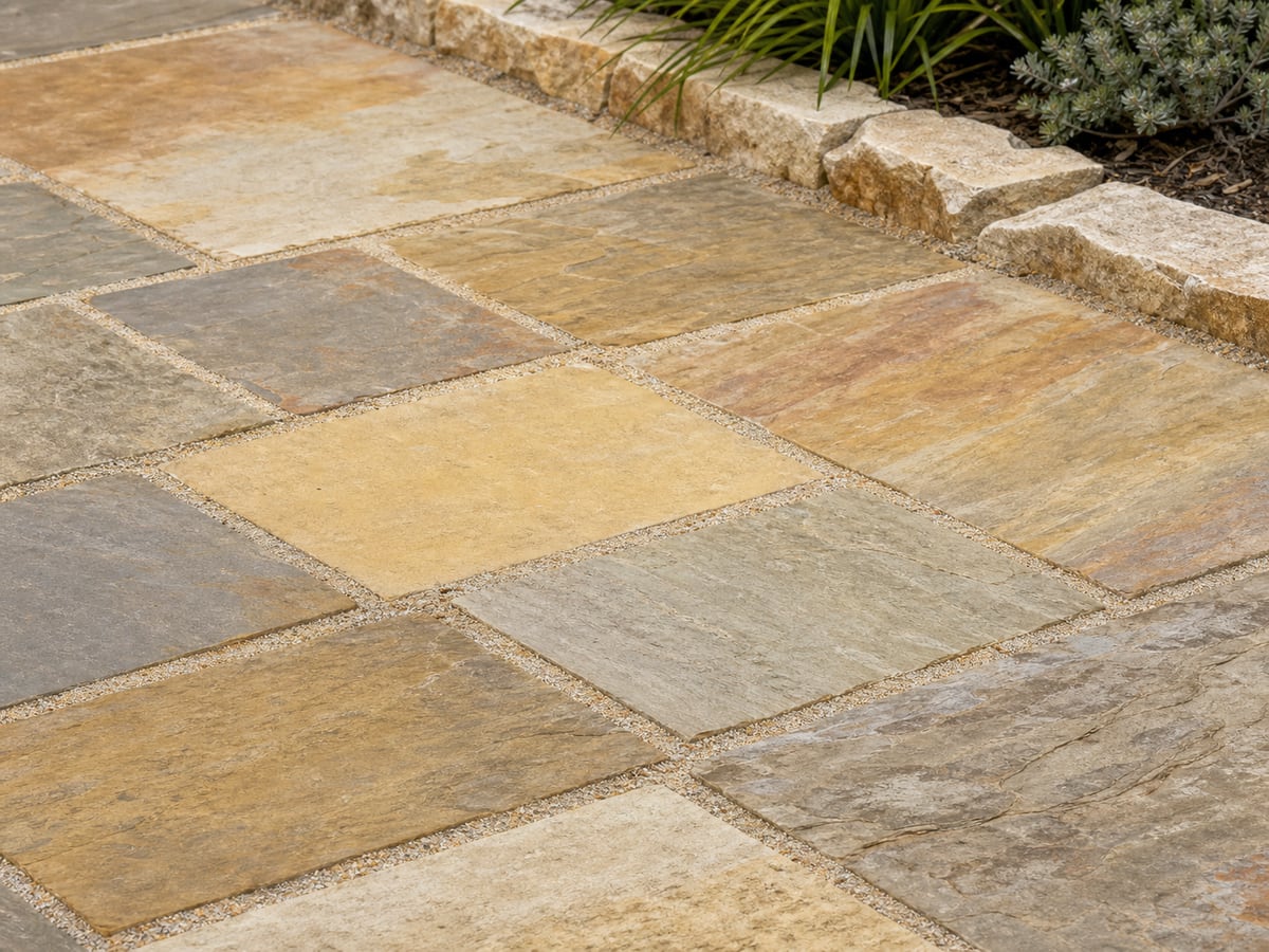 Close-up of natural stone pavers with clean joints for a Perth outdoor area