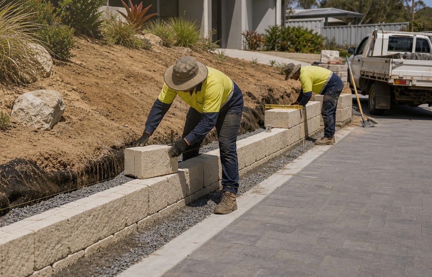 Retaining Walls worksite detail in a Western Australian setting